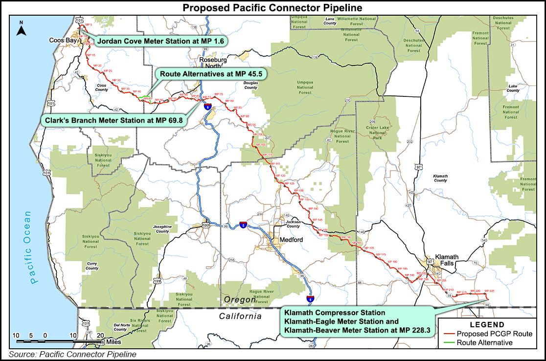 Proposed pipeline route through Southern Oregon. (Pacific Connector Pipeline)