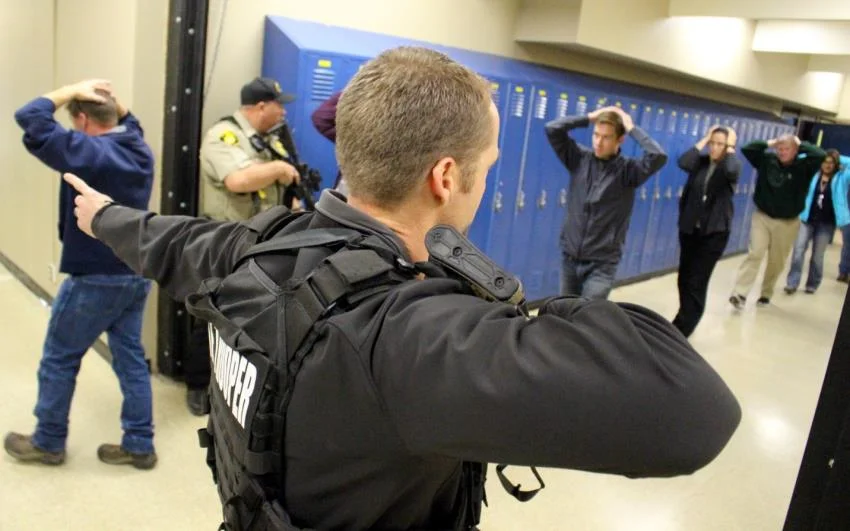 First Responders evacuate the building during an Active Shooter Drill (Image: Samantha Tipler)