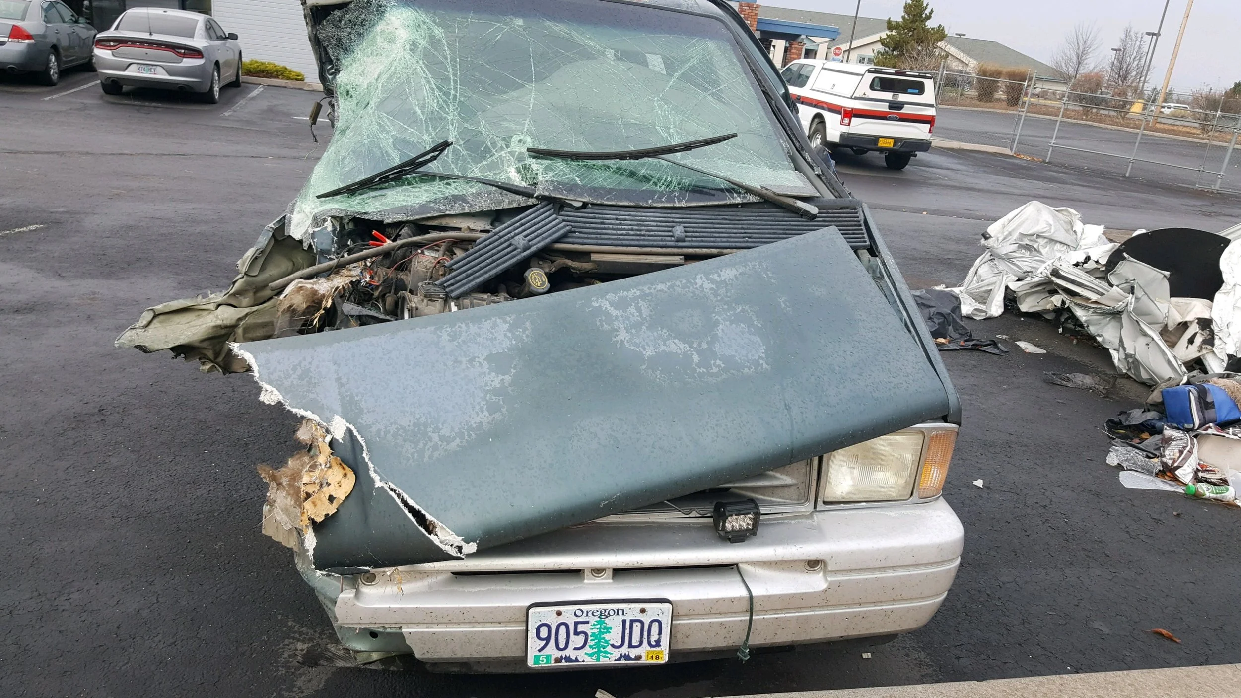 1996 Ford Aerostar van operated by Melquiadez Ibarra (57) of Klamath Falls, Oregon was impacted by 2009 Dodge Ram 2500 Pickup, operated by Austin Haynes (22) of Chiloquin, Oregon was traveling southbound when it crossed into the northbound lane of travel. (Oregon State Police)