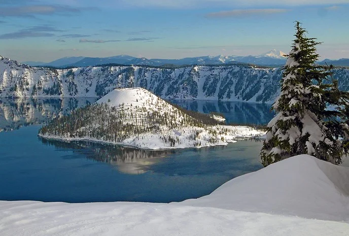 Winter View of Wizard Island (NPS)