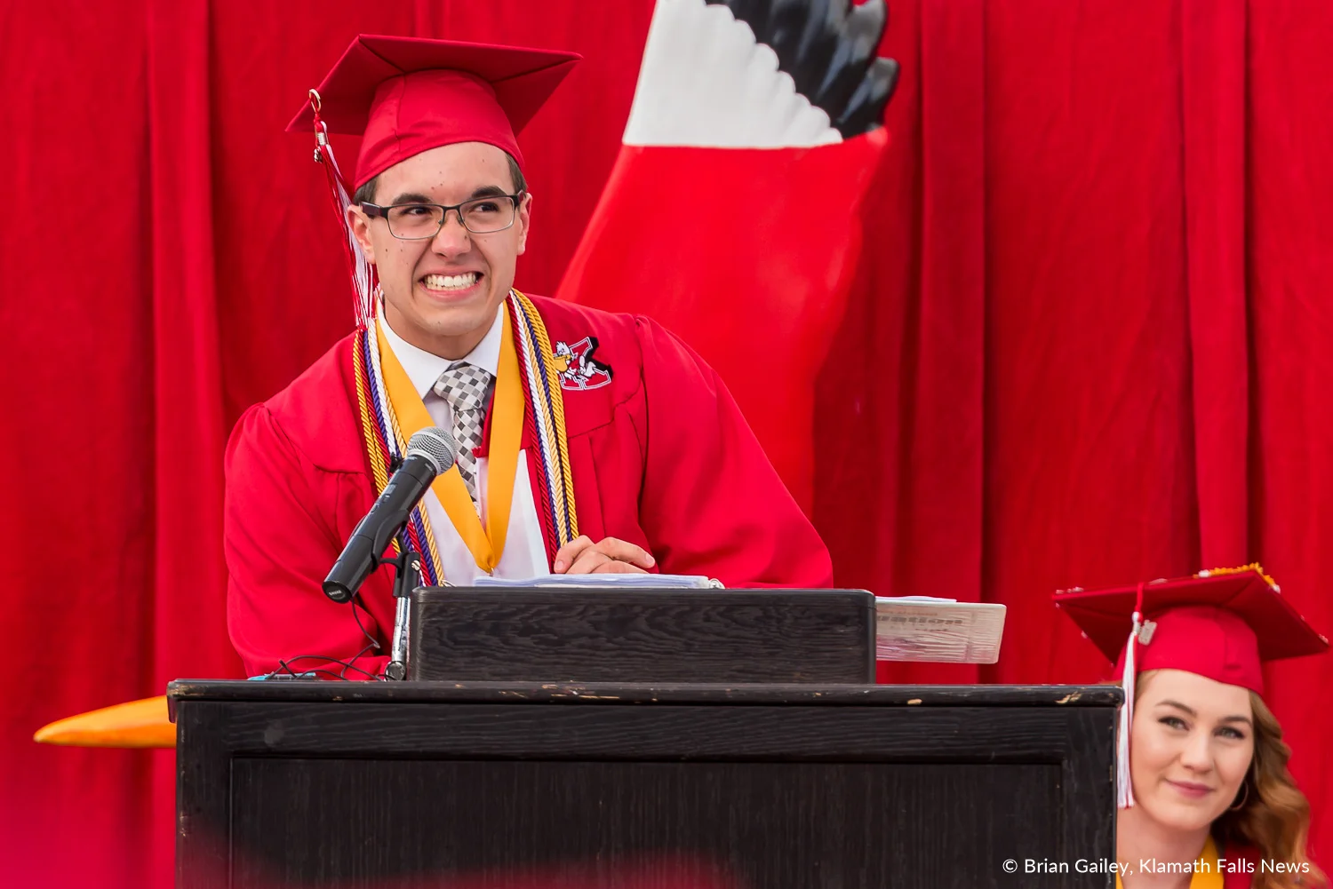 Validectorian, Andrew Cherpeski tells a story with the message, you are stronger than you think you are. June 9, 2018 (Brian Gailey).