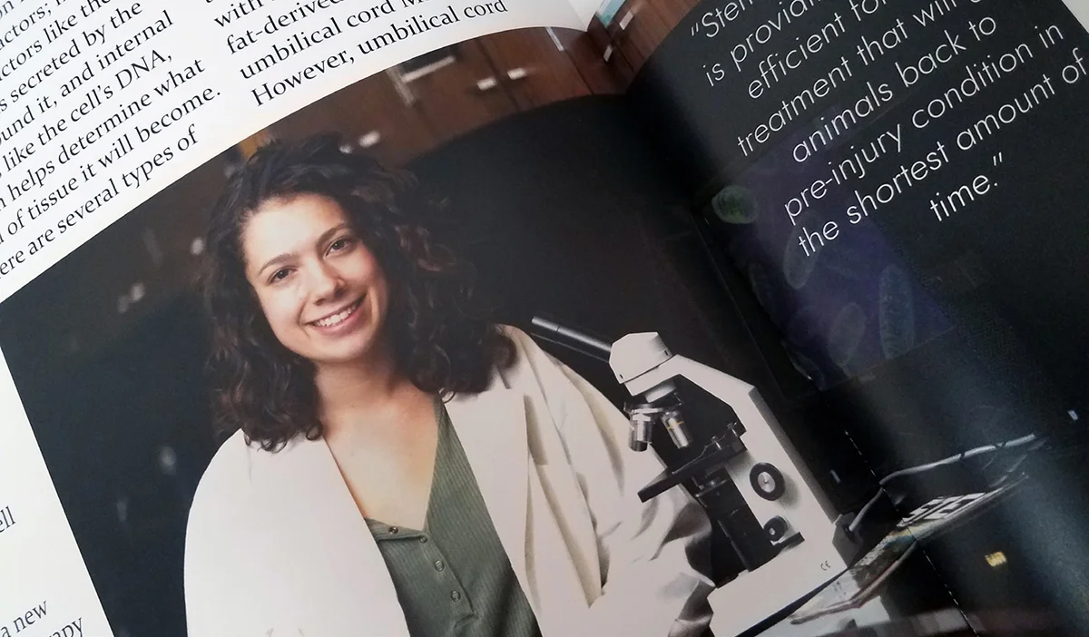 Sabine Graetsch, a junior at Henley High School, delivered a speech at stem cell therapy at the State FFA Convention last year, earning second place. “Stem cell therapy is providing a more efficient form of treatment that will get animals back to pre-injury condition in the shortest amount of time,” she writes.