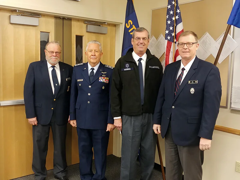 Civil Air Patrol Oregon Wing Command Staff: Colonel Longley, It Colonel Rogers Walker, Captain Cliff Warrick (Klamath Squadron new Commander) and Commander Colonel William Ray. Submitted photo.