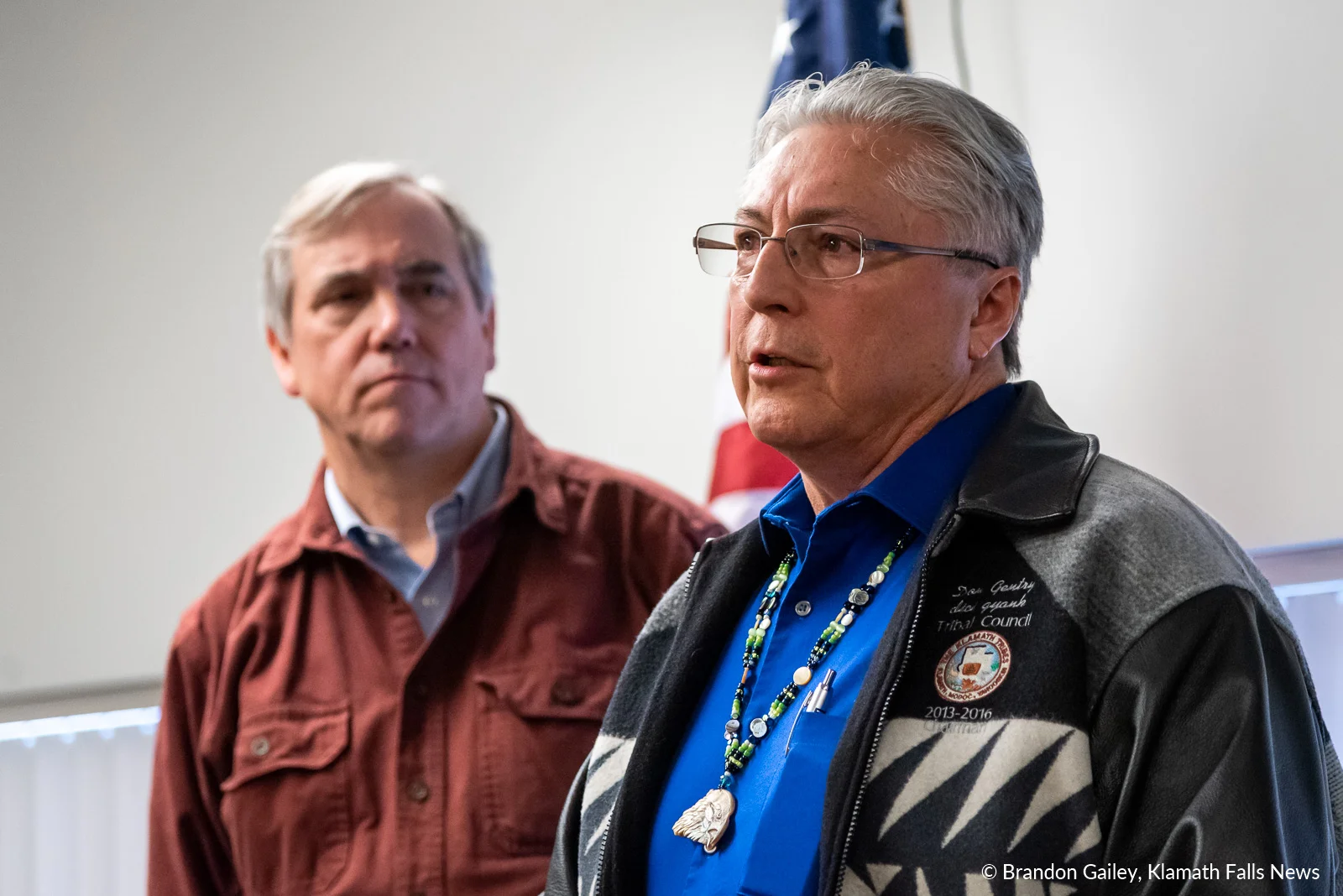 “I thank Senator Merkley for bringing folks in the Basin together to look at the real issues affecting Klamath Lake and the fish that are so important to us,” said Don Gentry, Chairman of the Klamath Tribes. February 23, 2019 (Brandon Gailey / Klamath Falls News)