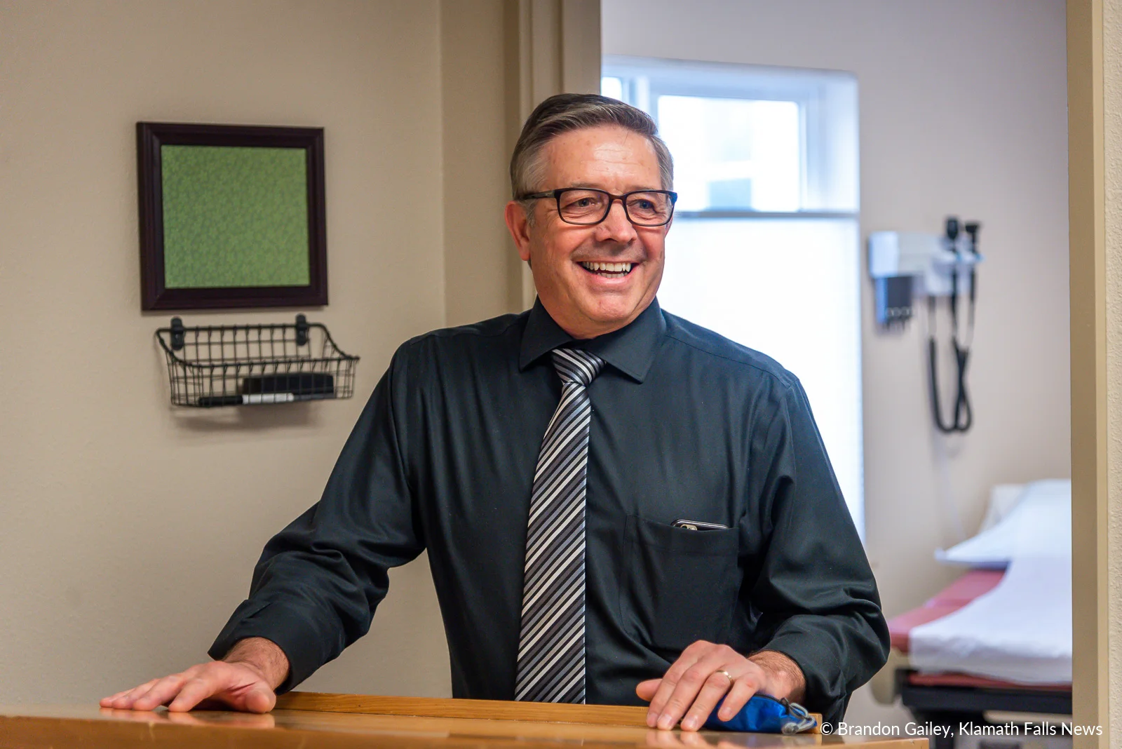 KCSD Superintendent Glen Szymoniak speaks about the benefits of having a Student Based Health Center on the Mazama High School Campus. March 9, 2019 (Brandon Gailey / Klamath Falls News)