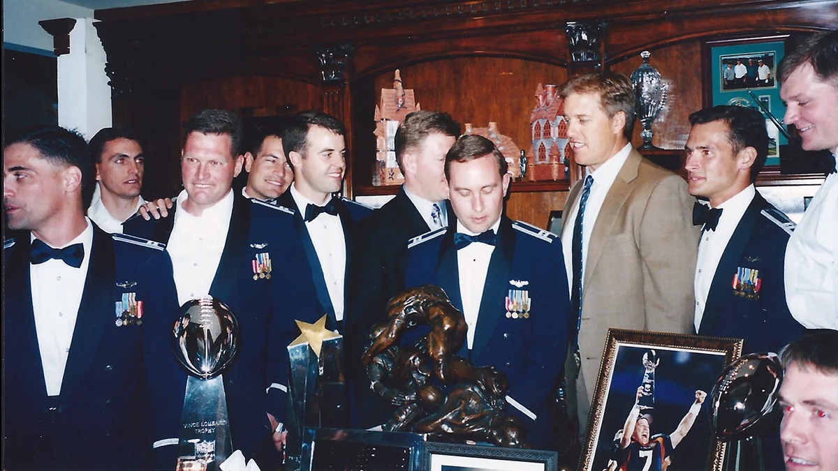 The 173rd Fighter Wing Commander and Vice Commander, Col. Jeff Smith and Jeff Edwards, are pictured together at a wedding in the early 2000s in Colorado Springs, Colorado. Edwards and Smith's careers have overlapped from the beginning at the Air Force Academy all the way to Kingsley Field in Klamath Falls, Oregon where they are the lead command team for the 173rd FW. (Courtesy photo from Col. Jeff Smith)