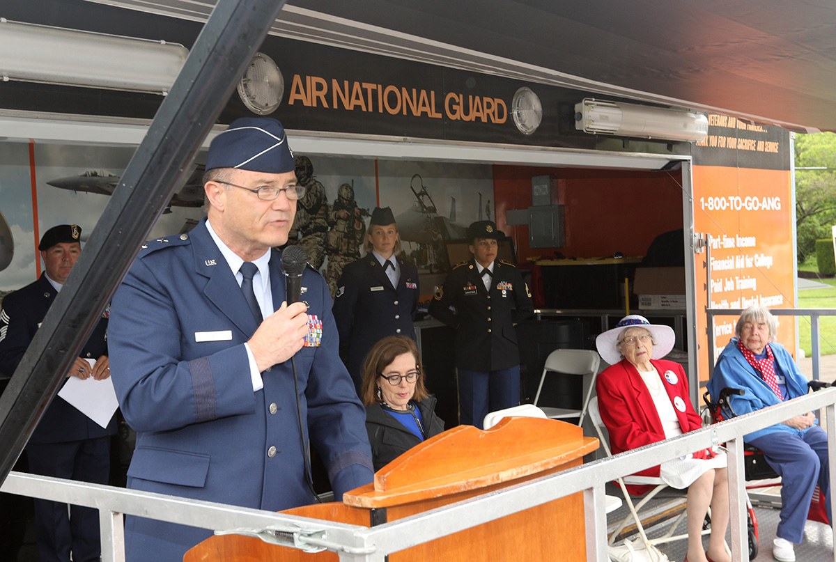  Maj. Gen. Mike Stencel ,  Adjutant General, Oregon deliver remarks to those attending Armed Forces Day at the Oregon State Capital, Salem, Oregon, May 14, 2019. (Oregon National Guard photo by Maj. Wayne Clyne)     