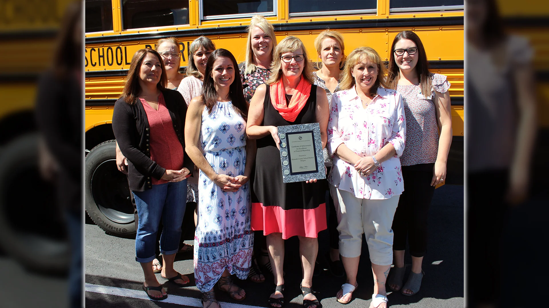 Members of KCSD’s business services office whose work earned the department its fifth Certificate of Achievement for Excellence in Financial Reporting from the Government Finance Officers Association of the U.S. and Canada pose for a photo. Pictured are back row, from left: Connie Lakey, Dena Hadwick, Nancy Drake, Lana Loney, Annalise Milwrick. Front row, from left: Rachel Murray, Mindy Markee, Renée Ferguson, director of business services; and Denise Reid. Not pictured is Tammy Cosand.