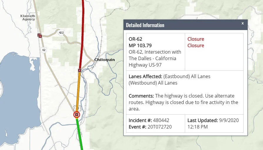 Road Closures due to the 242 Fire. Visit tripcheck.com for the latest information.