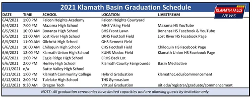 2021 Graduation Schedule