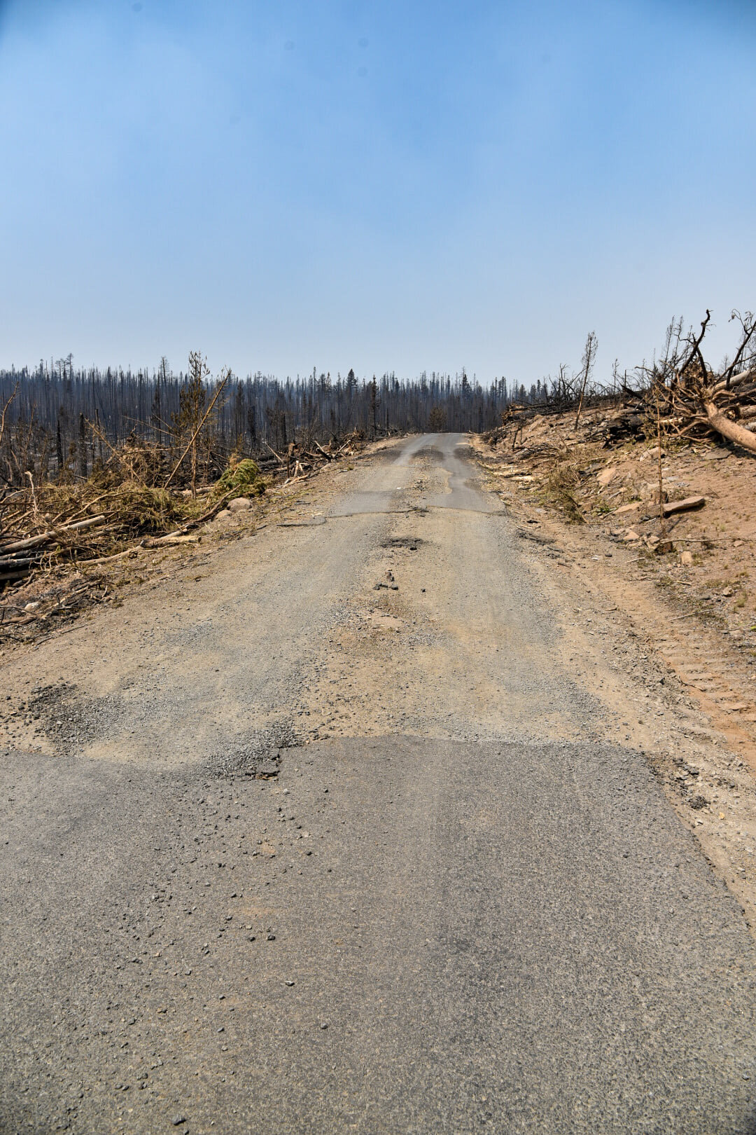  Scoured asphalt from fire vortex/tornado. (Image: Bootleg Fire Facebook) 