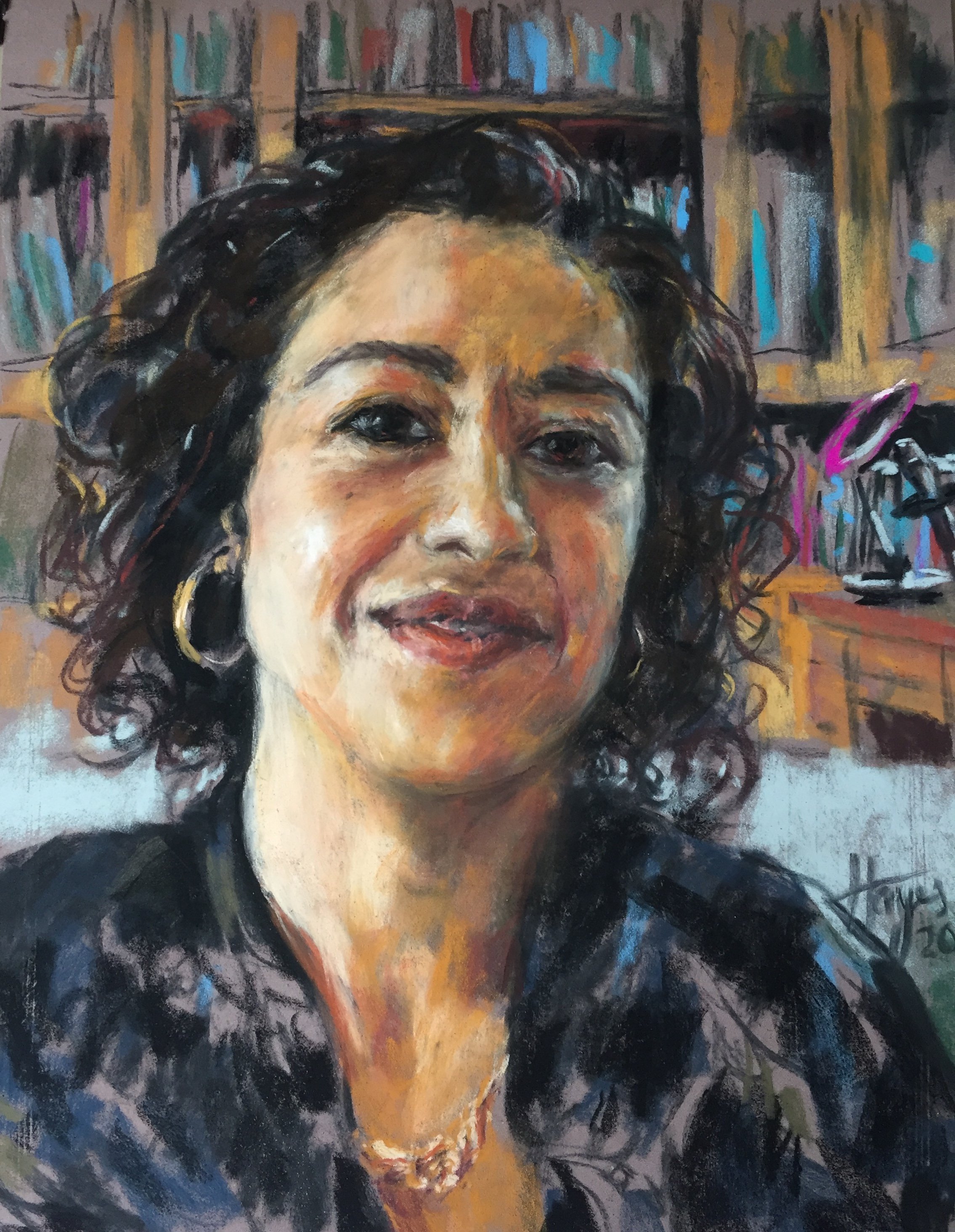 Portrait of Samira Ahmed, journalist, 33 x 24,  Pastel on pastel board,  Collection of the artist.JPG