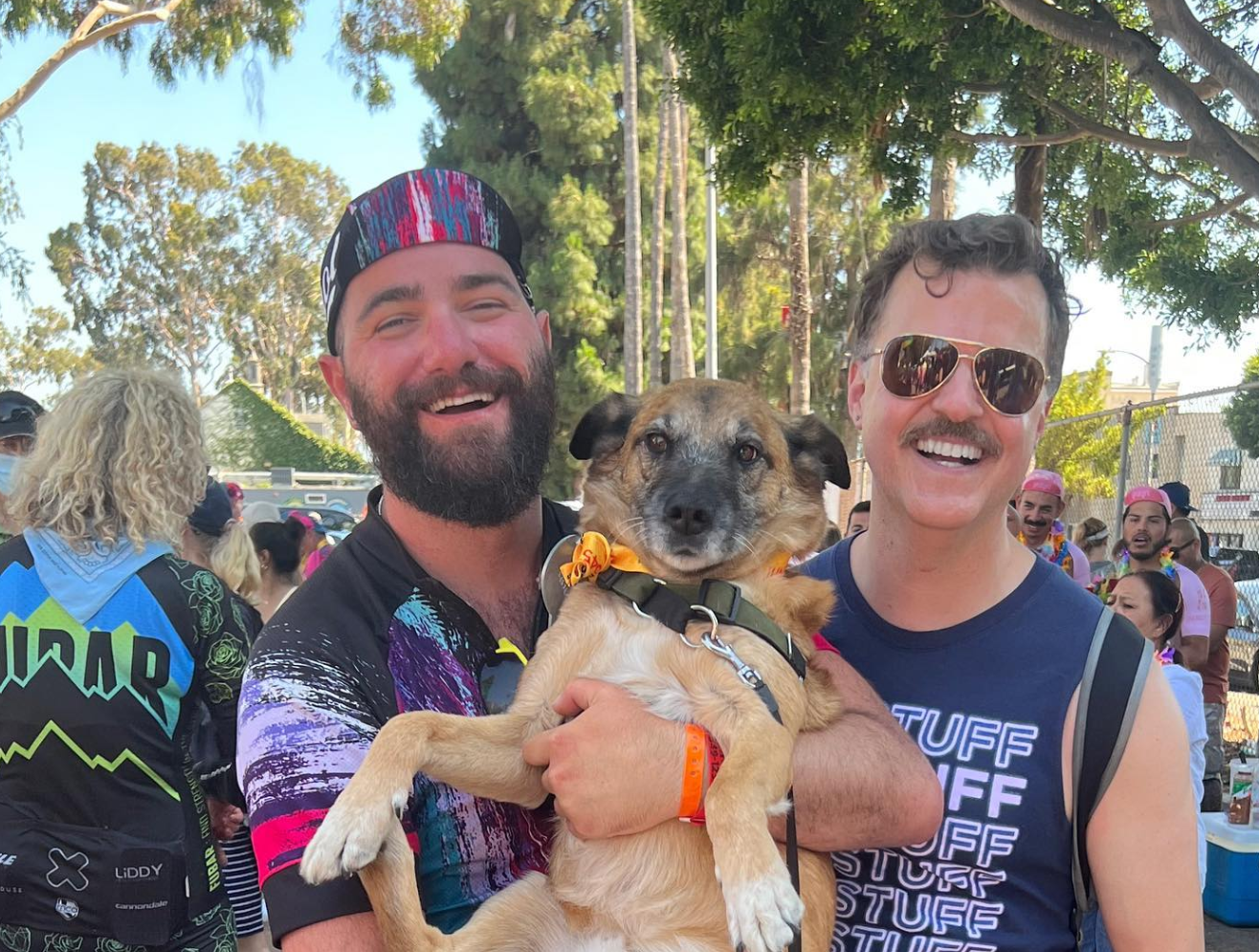 izac, Parker (dog), and Chris at the finish line