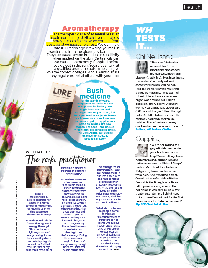 Women's Health magazine article on reiki, November 2016