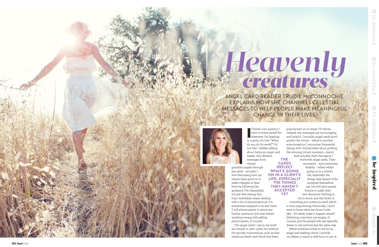 Good Health magazine article on angel card readings, March 2018