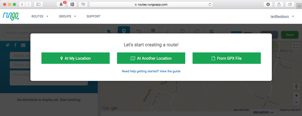 You get a choice of how to get started creating your new route on the web site...