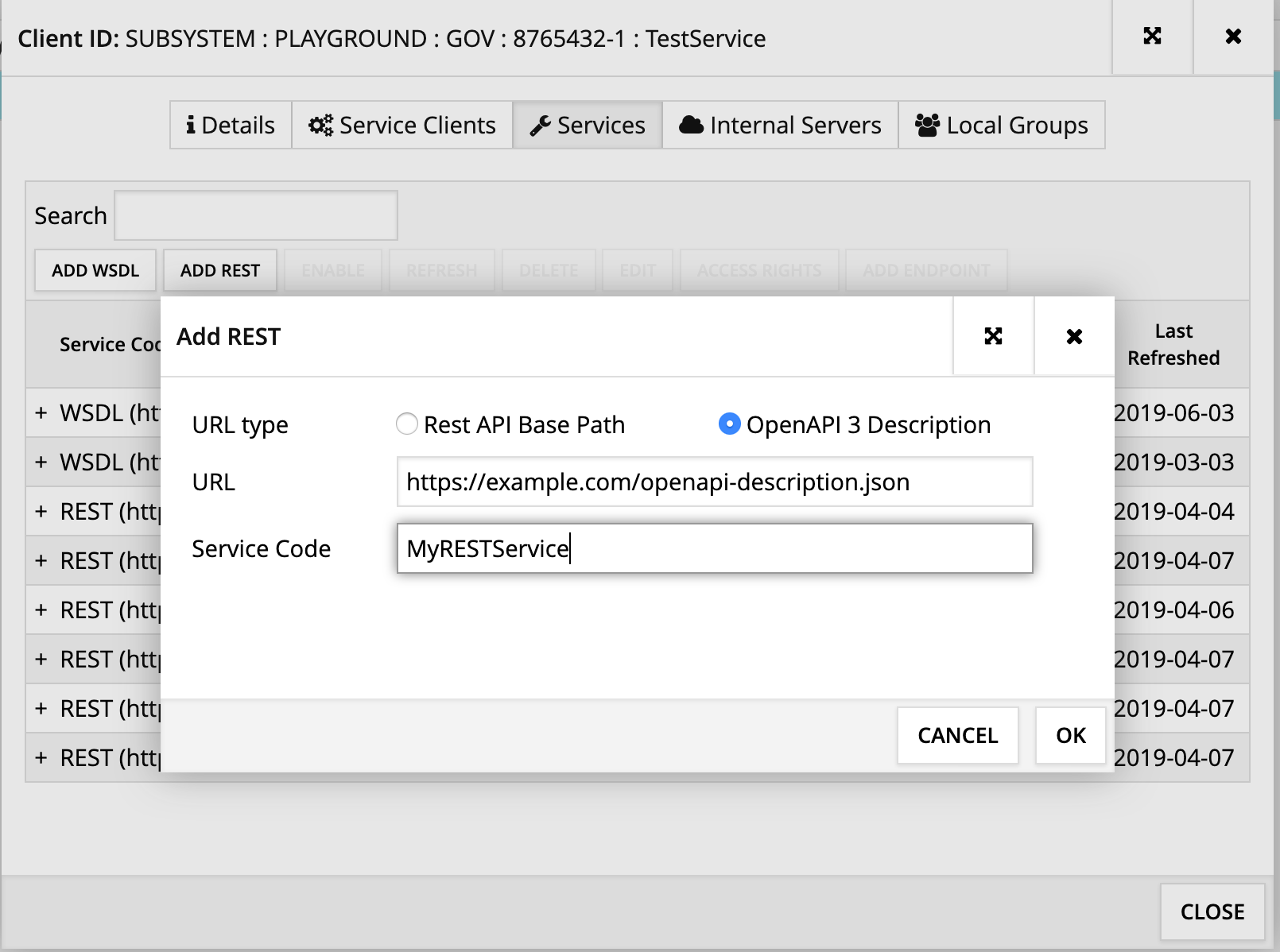 Image 1. Adding a REST API in the version 6.22.0.