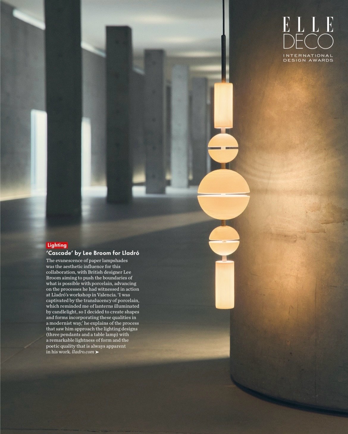 We are proud to share that @leebroom won Best Lighting in the EDIDA - Elle Deco International Design Awards for his Cascade collection in collaboration with @lladro. A global celebration, the award was appointed by 25 of Elle Decoration&rsquo;s edito