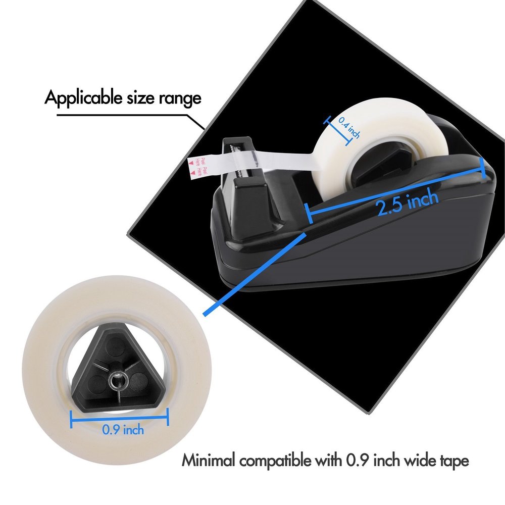 Ktrio Mini Desktop Tape Dispenser for 1/2 or 3/4in Scotch Magic Tape,  Staples Invisible Tape,Sparco Invisible Tape,BSN, Non-slip, Size  4.1x1.7x1.7 Inch, 2 Pack, Black — Ktrio