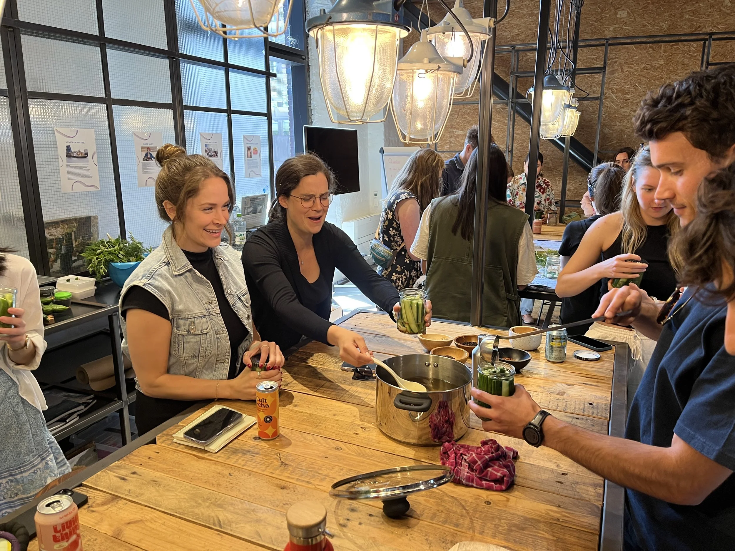 workshop participants jarring pickles to take home