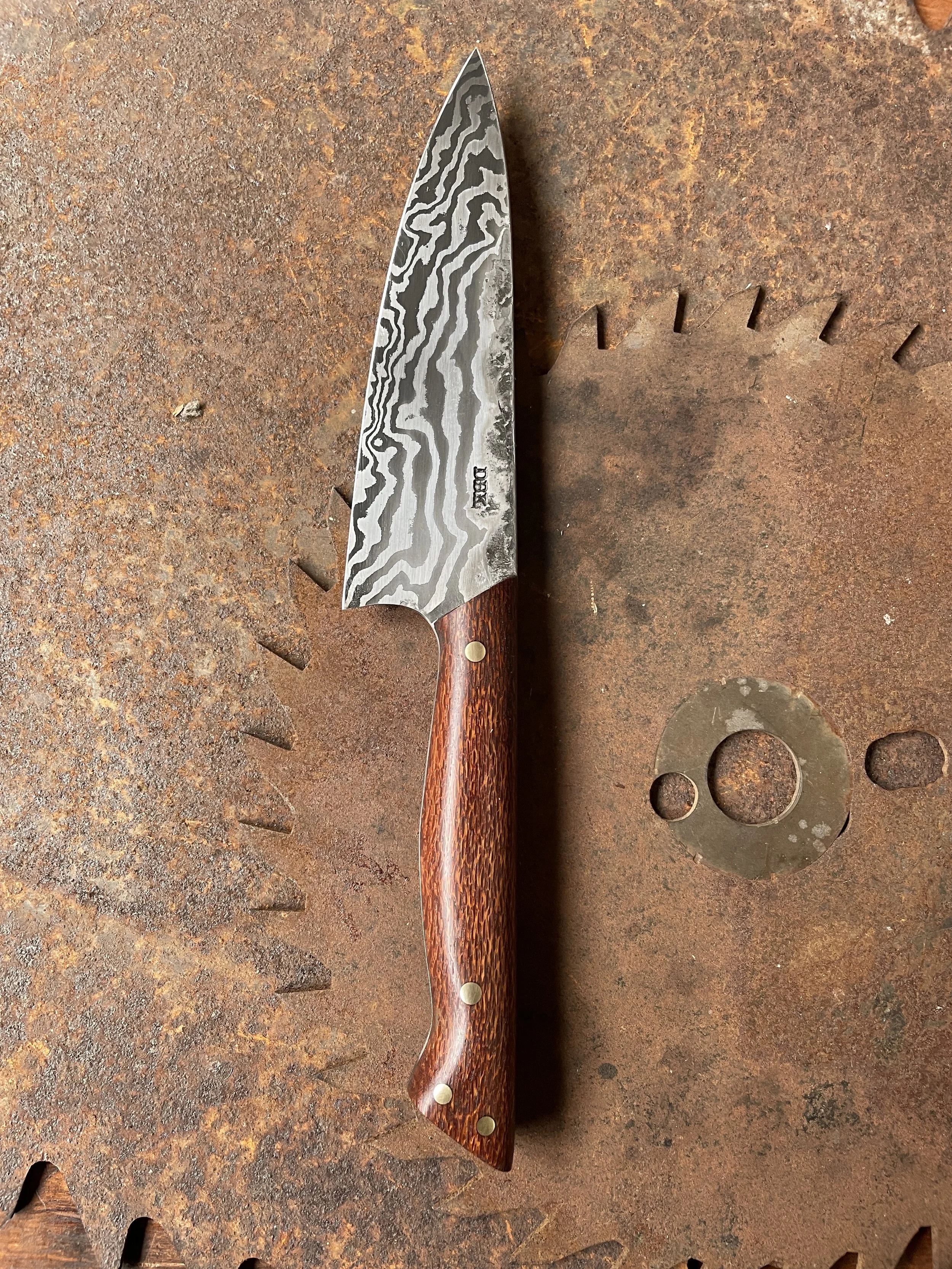 Beef Wood Damascus Small 15cm Chef Knife