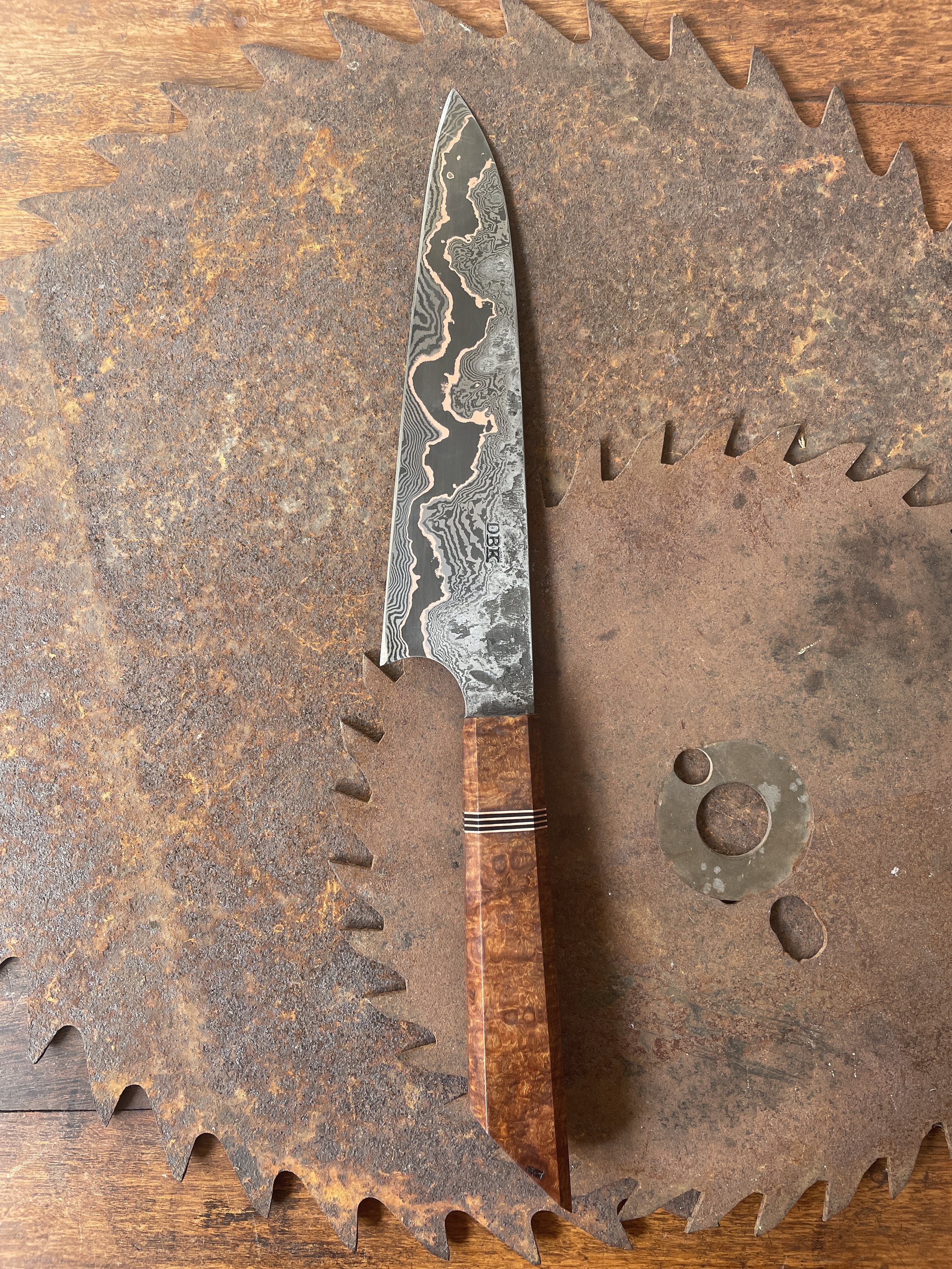 Ringed Gidgee Cumai Damascus 19cm Chef Knife