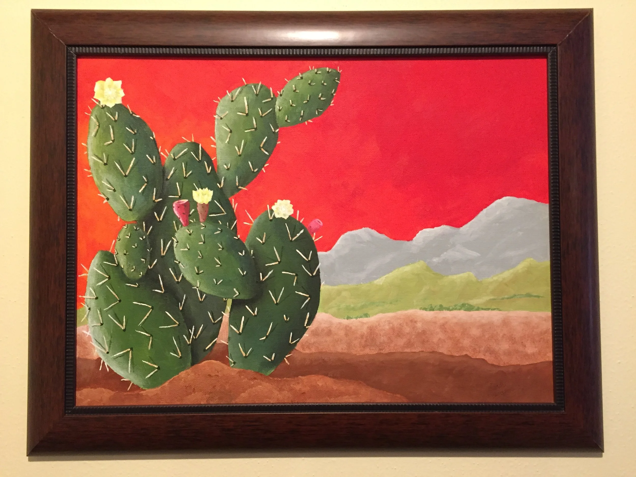 Red Sky Prickly Pear, acrylic on canvas board