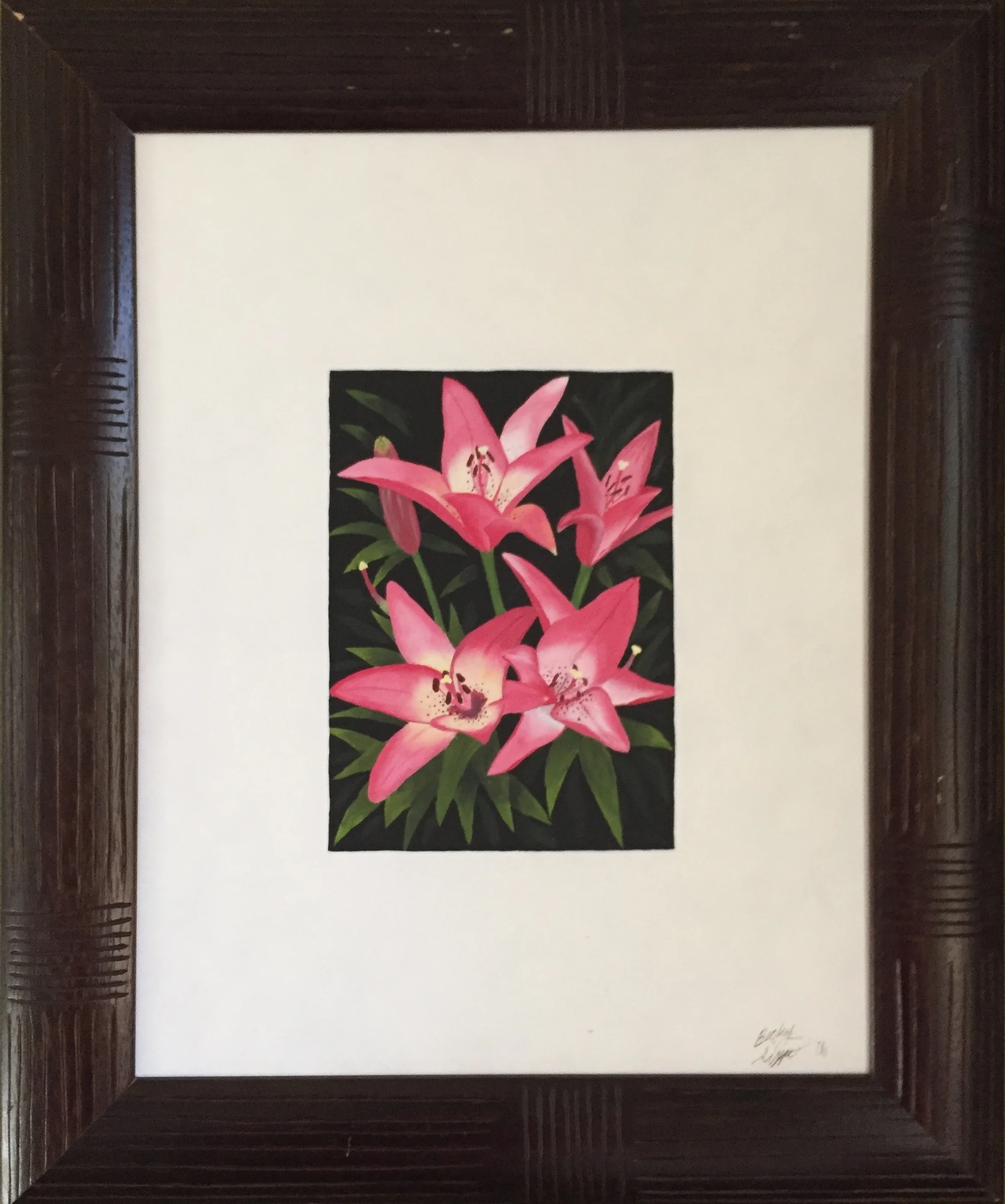 Lilies, acrylic on board