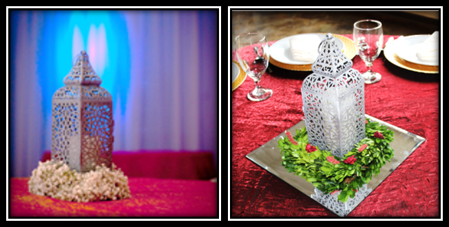 Shown accessorized with fresh baby’s breath wreath and preserved boxwood wreath with berries and LED candle.