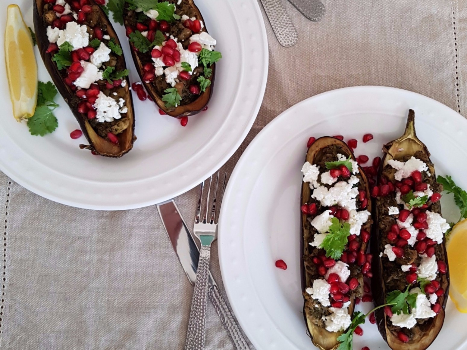 Stuffed aubergines with sumac, coriander, feta, pomegranate.jpg