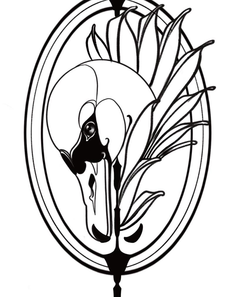 Swan and skull floral flash design by tattoo artist Gia Rose
