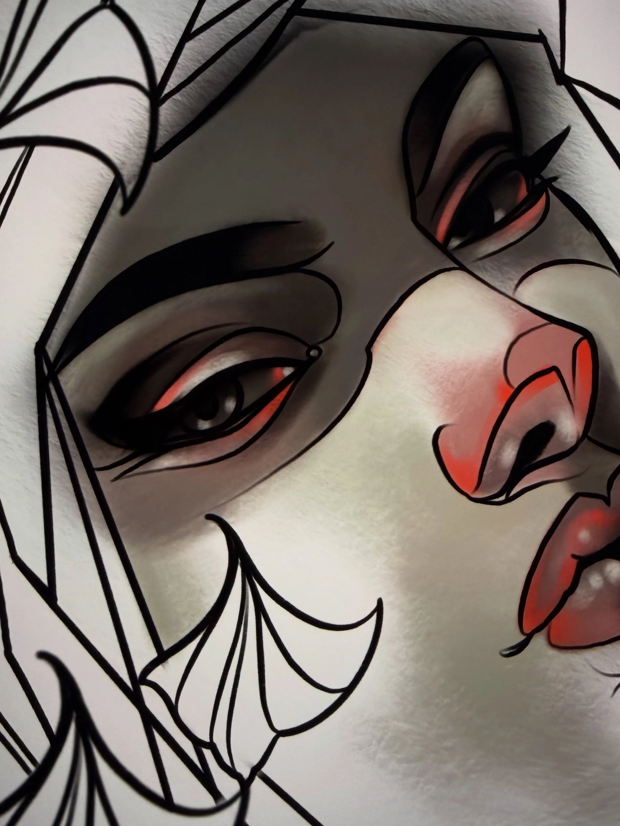 Neo-traditional lady face flash illustration by Gia Rose