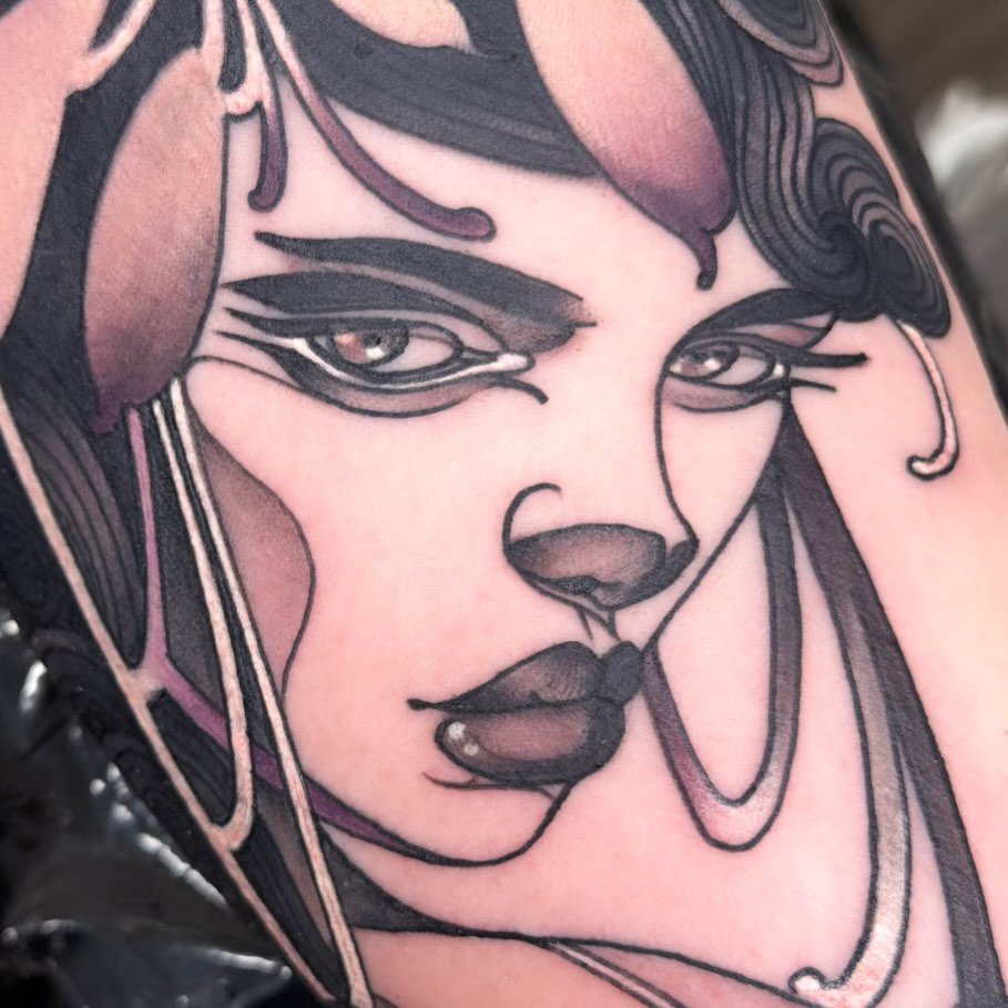 Art Nouveau lady portrait tattoo by Gia Rose