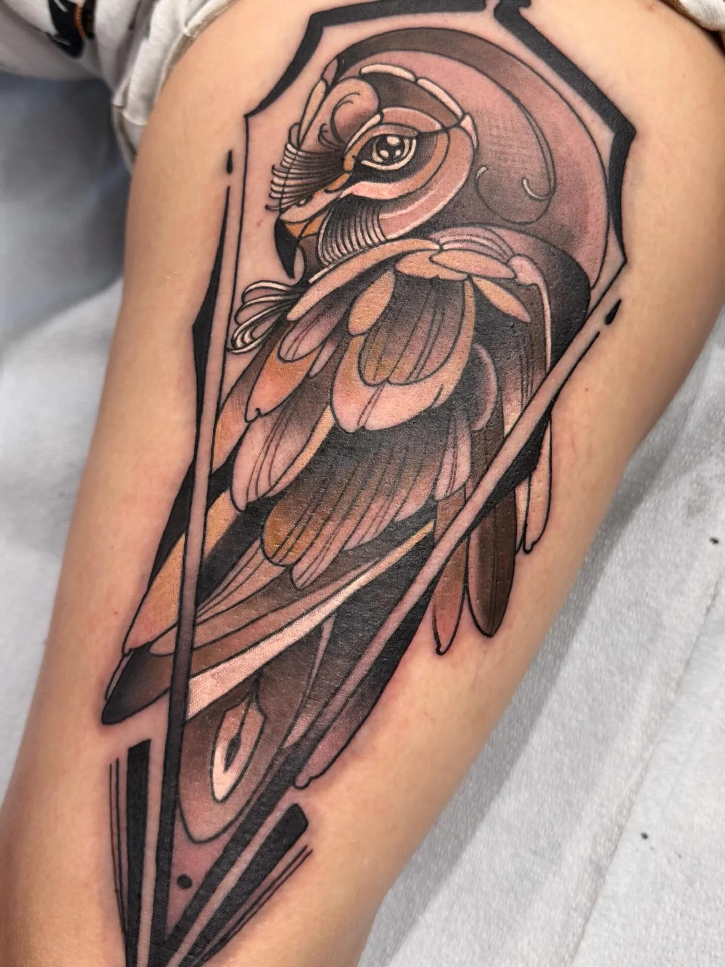 Neo-traditional owl tattoo by Gia Rose