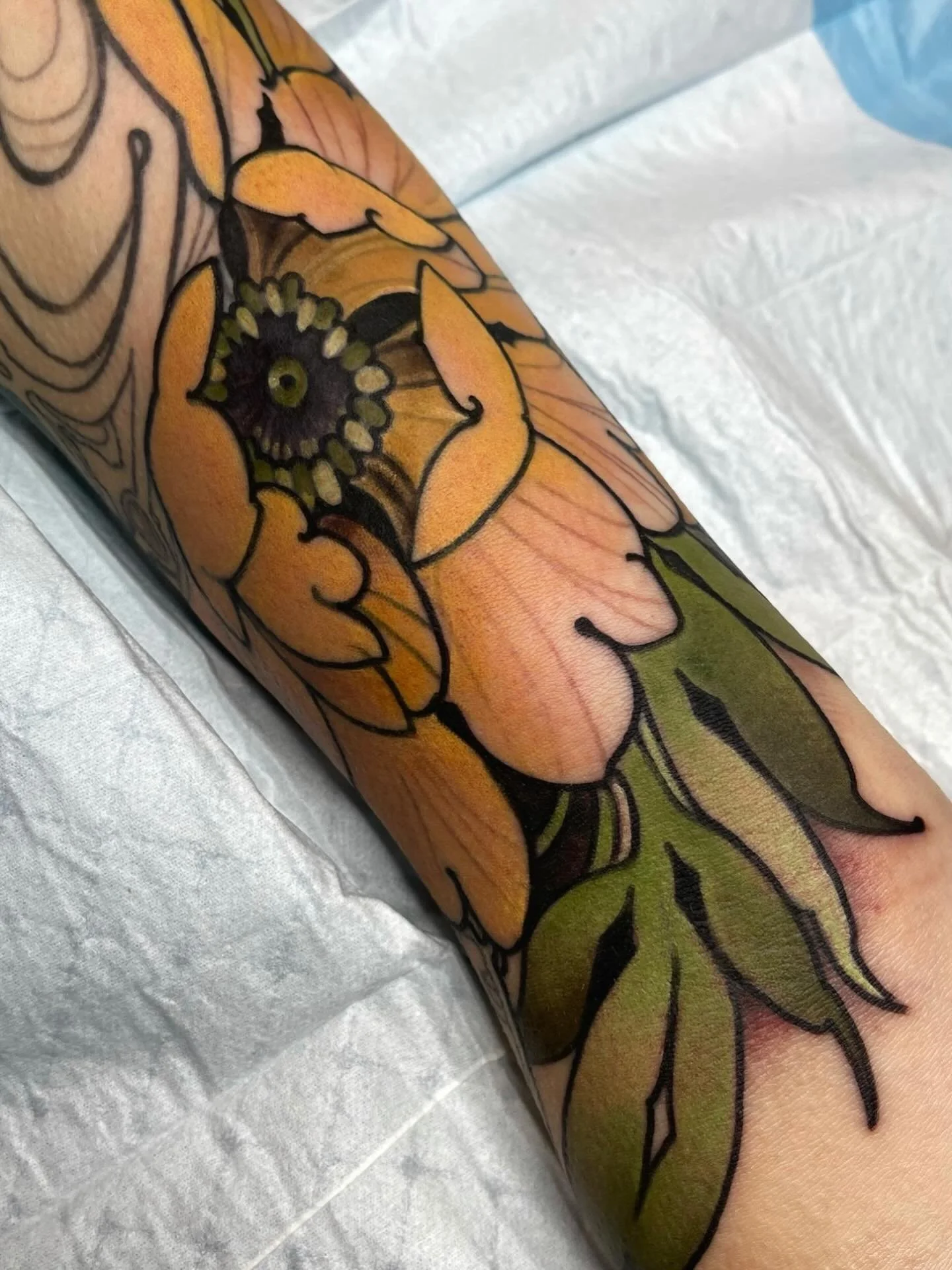 Neo-traditional floral tattoo by Gia Rose