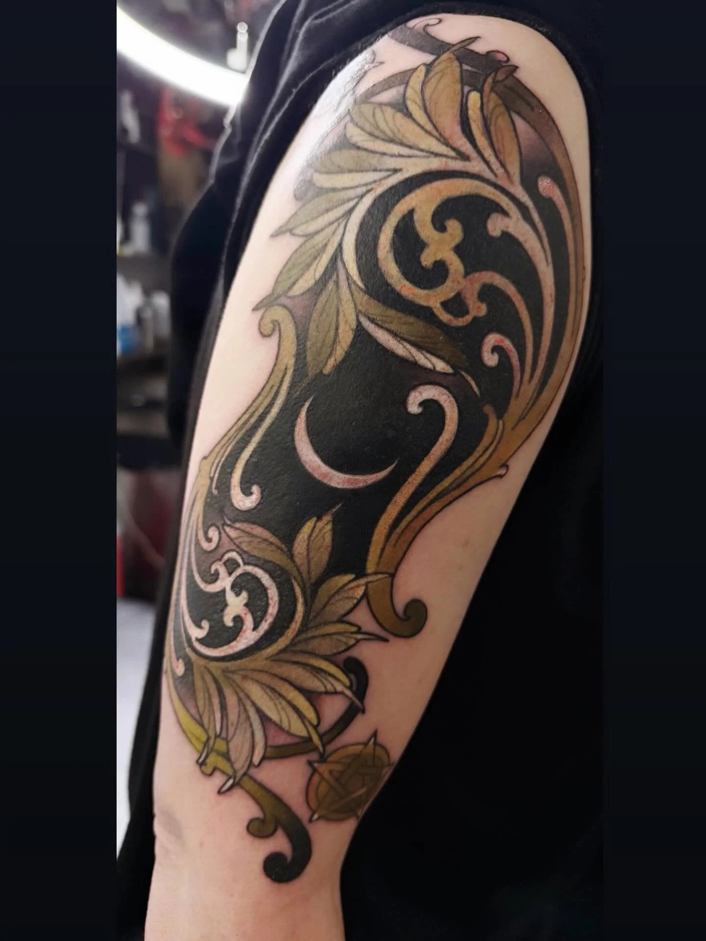 Ornamental tarot cover-up tattoo by Gia Rose