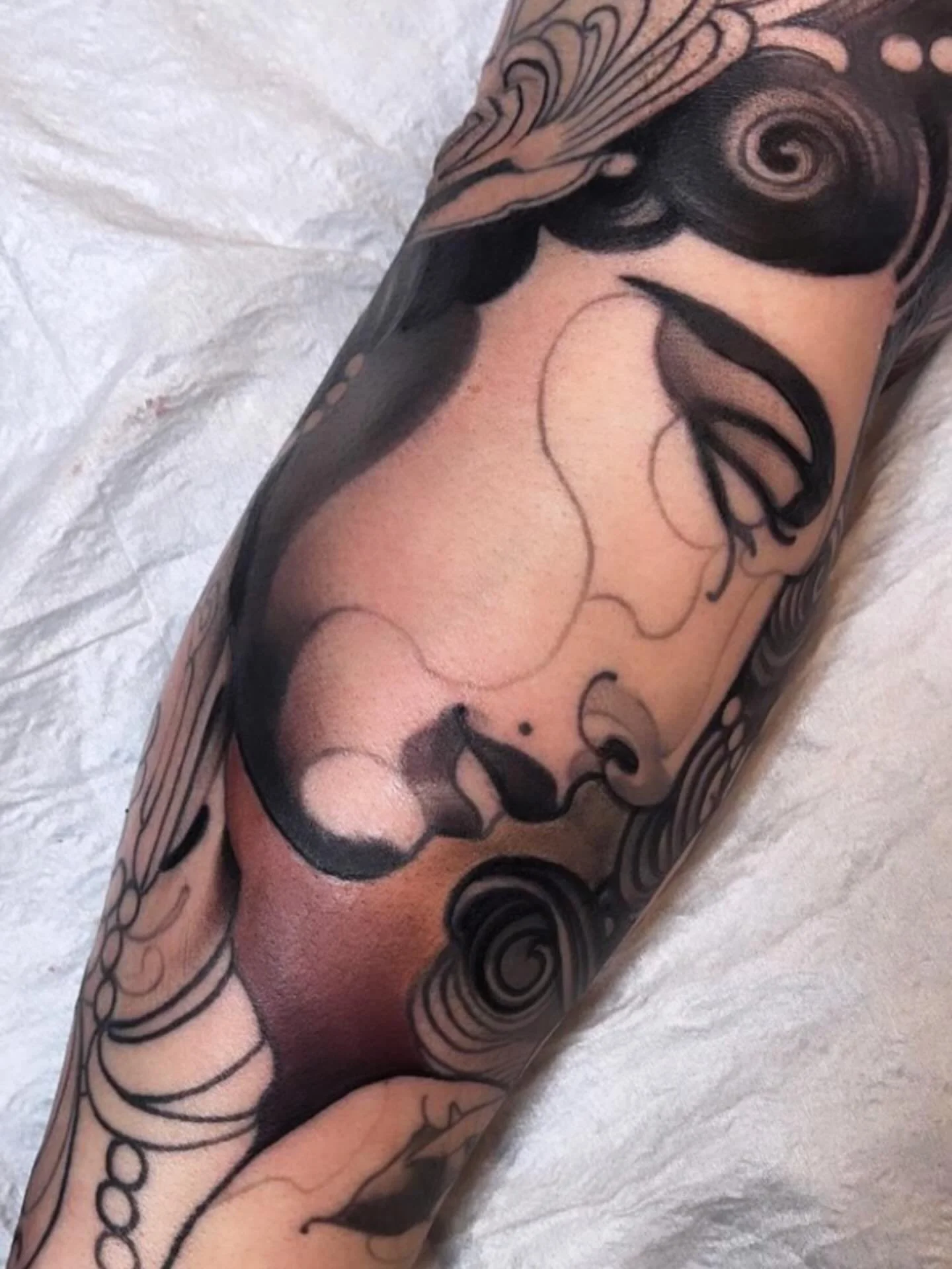 Black and grey lady portrait tattoo by Gia Rose