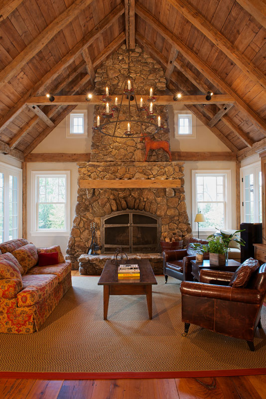 Family room with hand-hewn rustic timbers