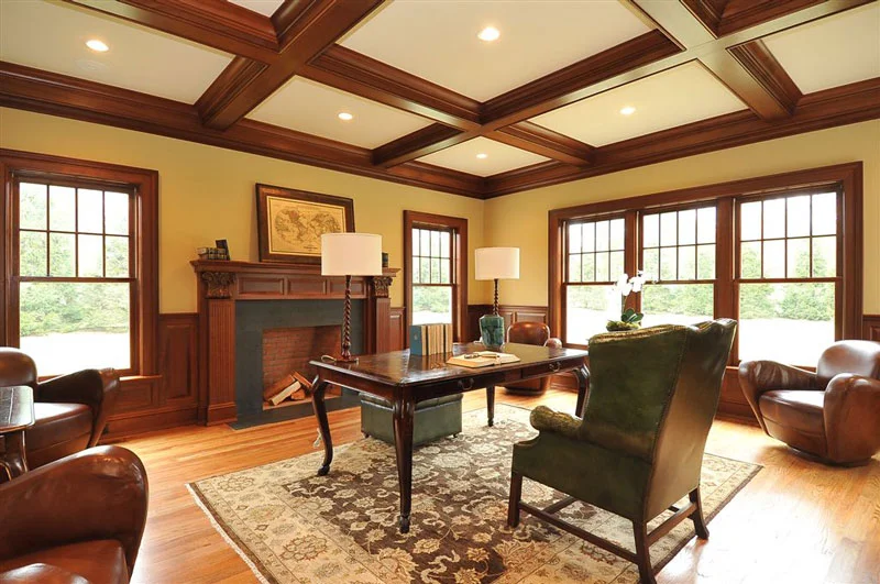Mahogany office with fireplace