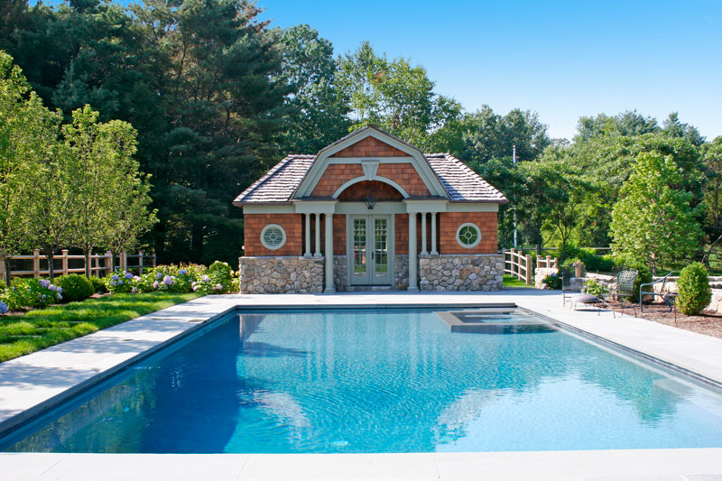 Pool House with native field stone