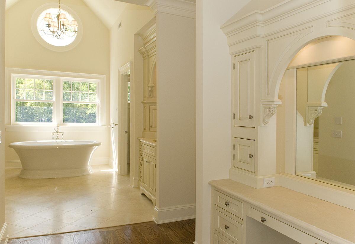 Cathedral master bath with rose window