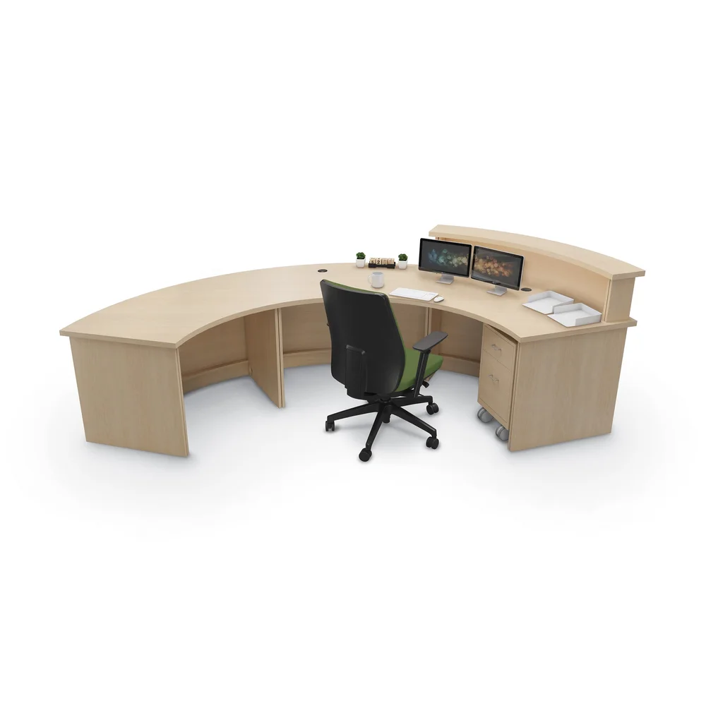 Recto-Reception-Desk-Radius-Front-Angle-01-Beigewood-w-Props-w-Elate-Task-Chair-Moss.jpg