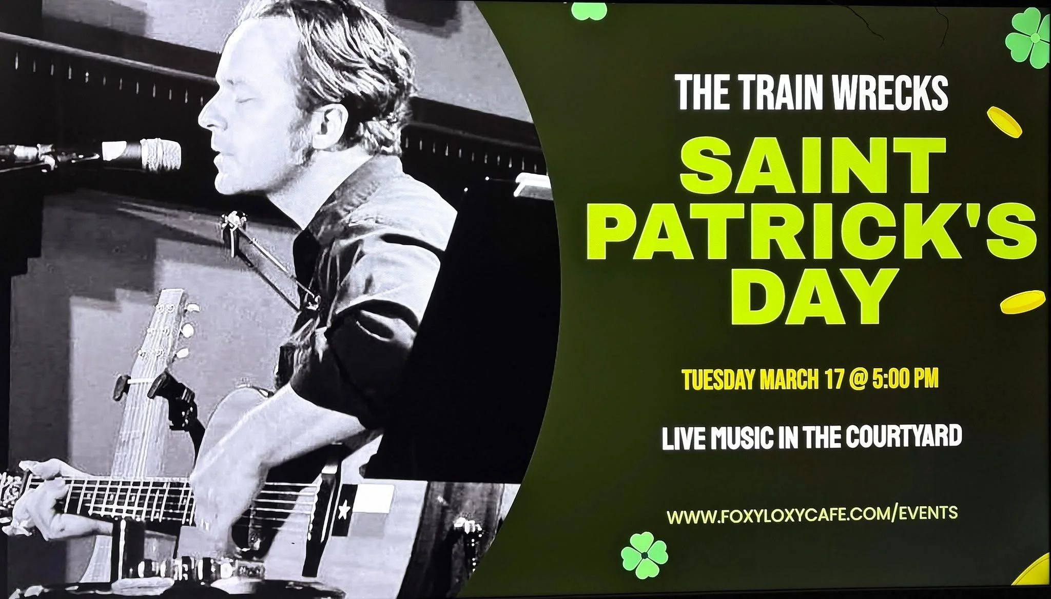 Keep the St. Patrick&rsquo;s Day fun rolling at Foxy Loxy tomorrow! 🍀🦊 

After the parade, swing by the courtyard for drinks, good company, and live music from @thetrainwrecks  bringing their bold Americana sound. 🎶✨ 

Grab a drink, snag a spot, a