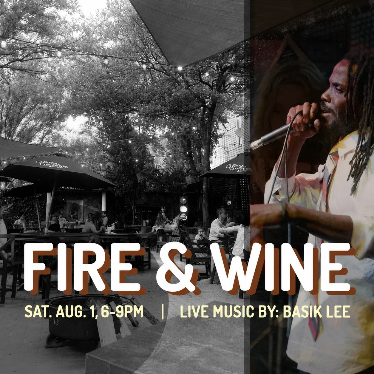 Join us tomorrow for Live Music Fire &amp; Wine from 6-9 PM 🍷🔥

This week, we're excited to welcome @thebasiklee, a veteran voice in Savannah's alt-hip-hop scene. Known for blending hip-hop, pop, and alternative influences, Basik Lee brings smooth 