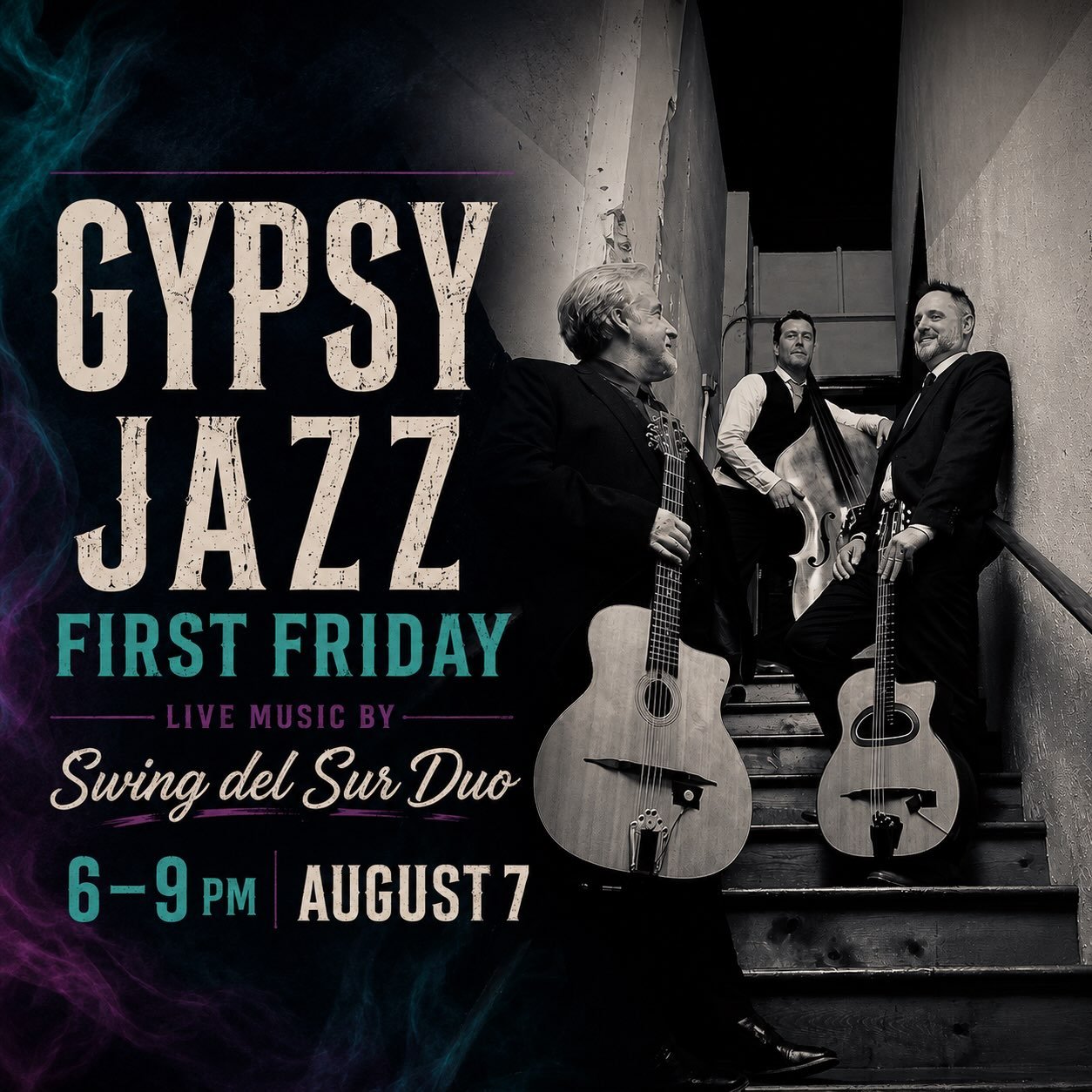 Join us for an evening of Gypsy Jazz with the Swing del Sur duo this First Friday! 

Guitarists Jeff Powell and Jeff Burg bring the sounds of Django Reinhardt and the rich tradition of Gypsy Jazz to Foxy Loxy Cafe&rsquo;s courtyard. Grab a drink, fin