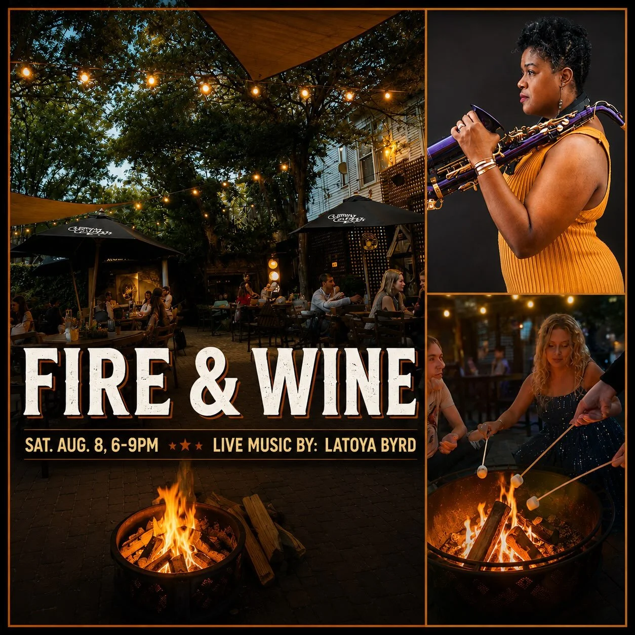 Join us in the courtyard for an evening of live music featuring Latoya Byrd, a Savannah native and saxophonist known for blending jazz, gospel, and contemporary favorites into a soulful, engaging performance. 

Enjoy:
Half off bottles of wine
Fire pi
