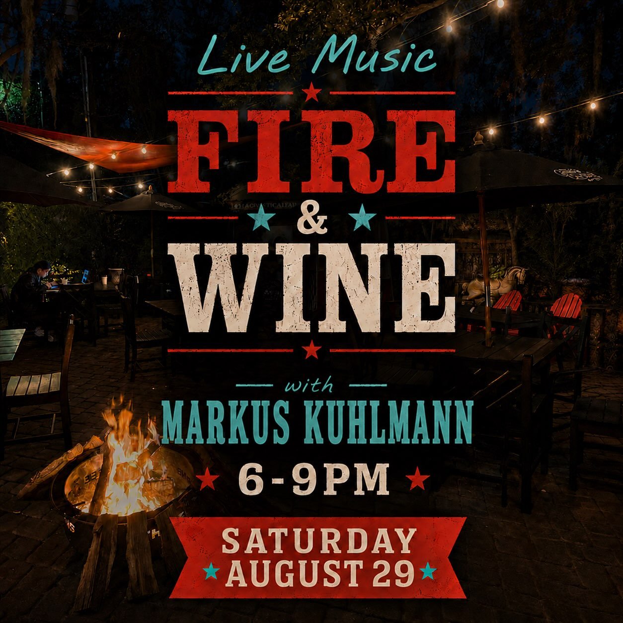 Join us tonight 6-9pm for Live Music Fire &amp; Wine featuring Markus Kuhlmann! 

*Live Music in the courtyard 
*Half off bottles of wine
*Fire pit &amp; free marshmallows 
*S&rsquo;more&rsquo;s kits available for purchase 

@mikekilomusic #starlandd