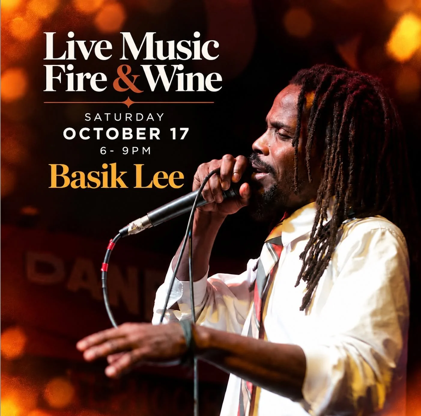 Join us for Live Music Fire &amp; Wine Saturday, Oct. 17, 6&ndash;9 p.m. 🍷🔥

This week, we're welcoming Basik Lee, a longtime fixture in Savannah's music scene known for blending alternative hip-hop, soulful vocals, acoustic influences, and laid-ba