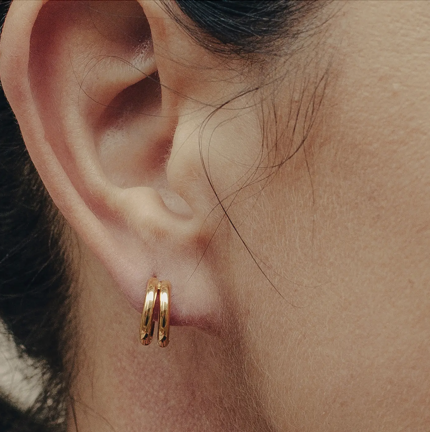 gold double layer huggie hoop earrings by nordic muse