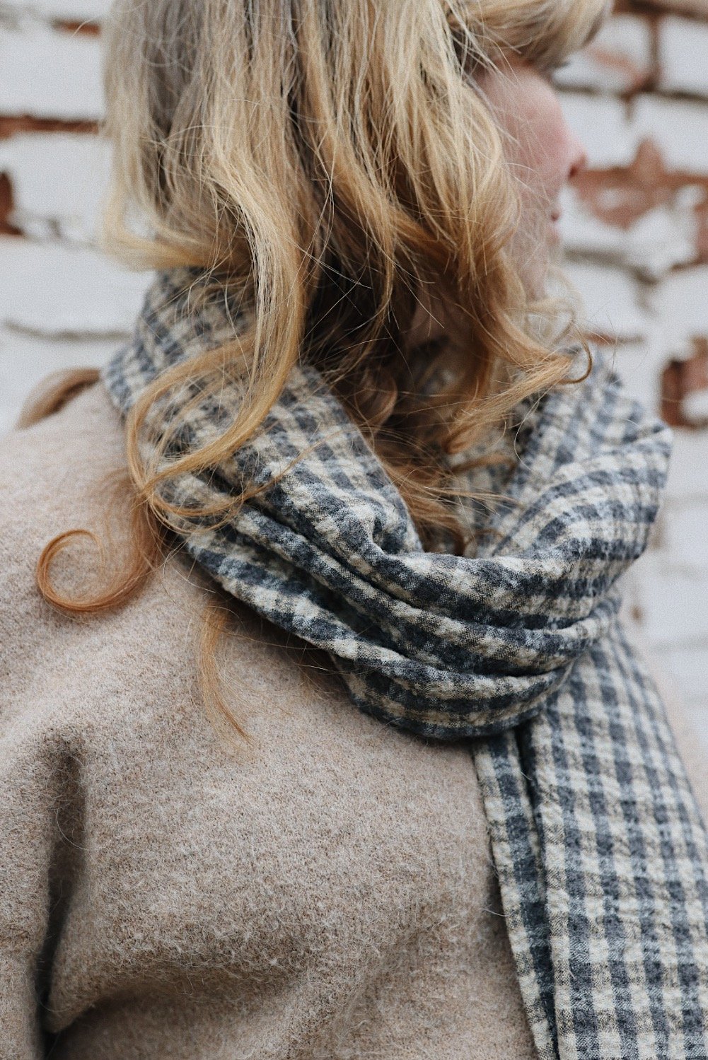gingham scarf in Japanese wool &amp; cotton handmade by Hedge